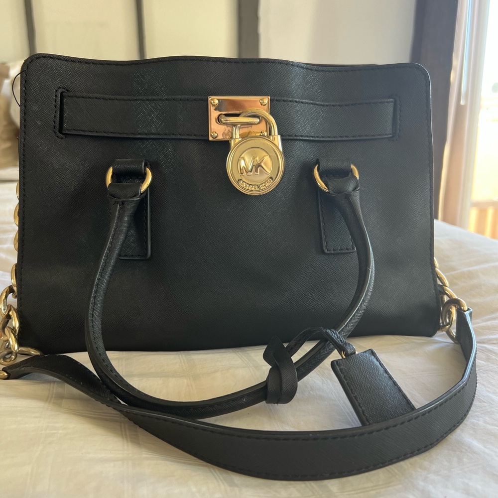 Michael Kors Black Shoulder Bag with Gold Accents